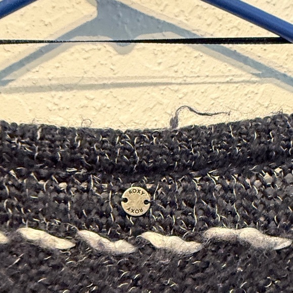 Roxy Blue White Gray Striped Chunky Knit Button Front Cardigan M Cottagecore Top - Picture 7 of 12